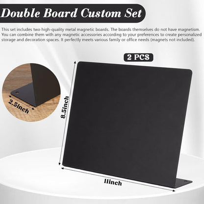 LEIFIDE 2 Pcs Black Magnet Boards Magnetic Bulletin Board Announcement Wave-Shaped Magnetic Display Board Stand Metal Desktop Memo for Menus Dining Table Home School Kitchen Office(8.5 x 11 Inch)