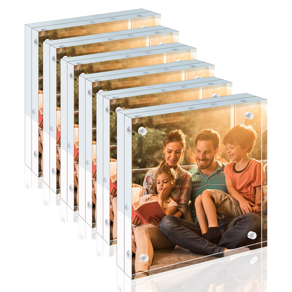 Egofine 4x6 Acrylic Frames 6 Pack, 20mm Thicker Frameless Clear Picture Frames, Double Sided Magnetic Picture Frames, Free Standing Desktop Display
