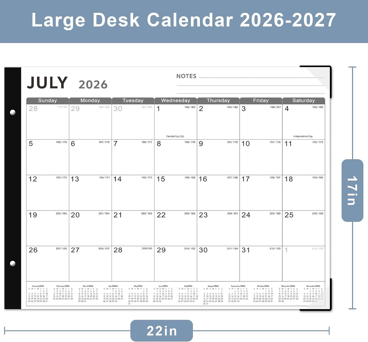 KOPEESY Desk Calendar 2026-2027, Jul 2026 - Dec 2027, 18-Month, 22" x 17"