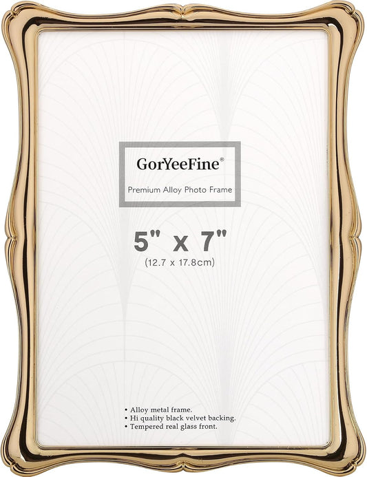 5 x7'' Premium Alloy Gold Photo Frame - Luxury Display Hi End Décor Picture Frames 7x5'' with Velvet Backing,Hi End Décor Metal Frames