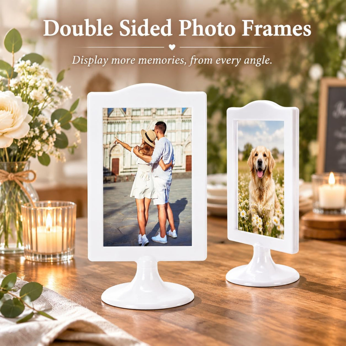 Lawei 10 PCS Double Sided Standing Picture Frames 4x6 Inch, Plastic Pedestal Photo Frame Bulk, White Vertical Picture Holder with Inserts & Base, Display Picture Frames for Wedding, Table