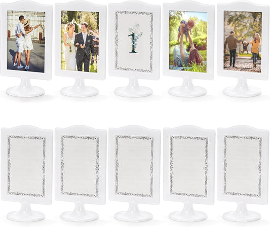 Lawei 10 PCS Double Sided Standing Picture Frames 4x6 Inch, Plastic Pedestal Photo Frame Bulk, White Vertical Picture Holder with Inserts & Base, Display Picture Frames for Wedding, Table