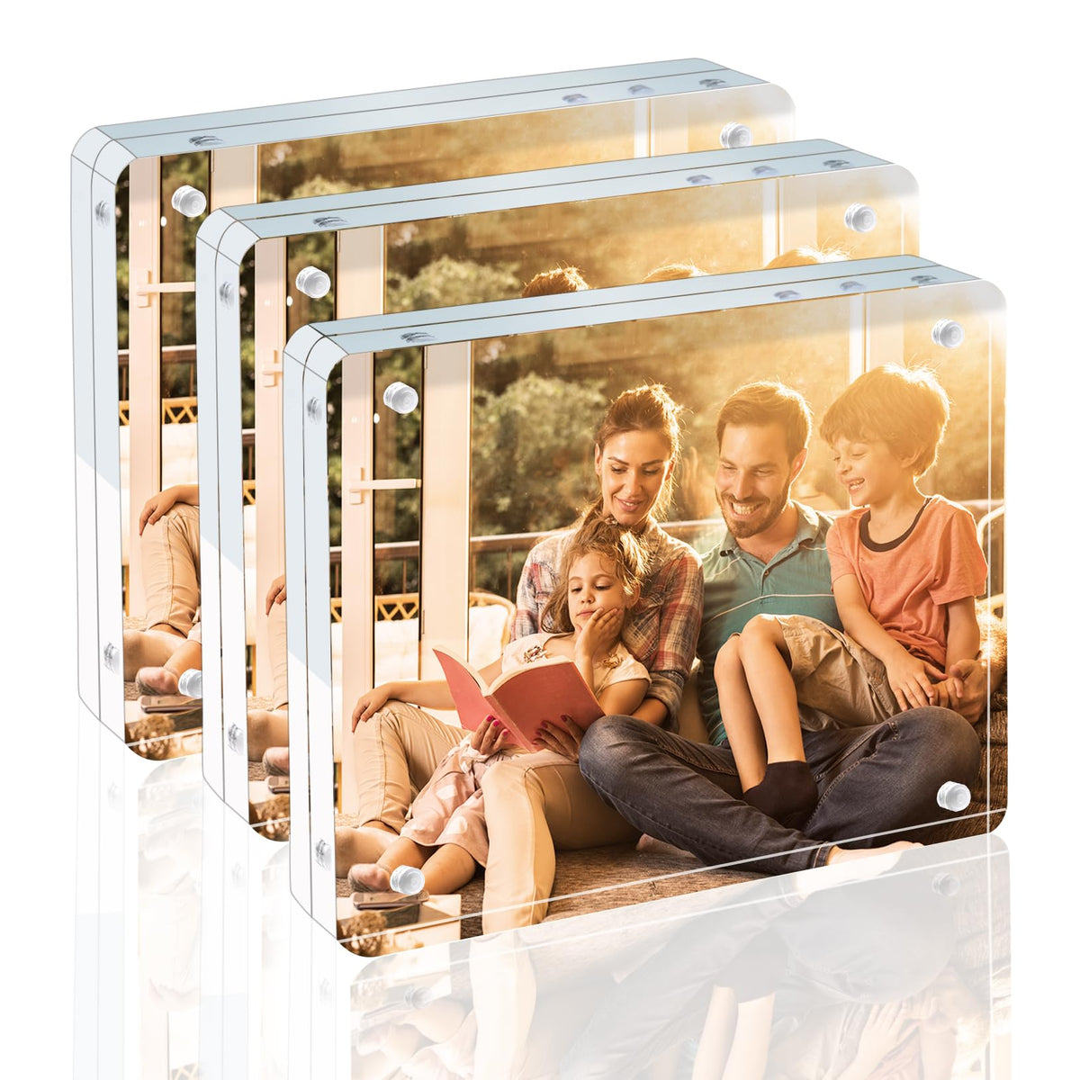 Egofine 4x6 Acrylic Frames 6 Pack, 20mm Thicker Frameless Clear Picture Frames, Double Sided Magnetic Picture Frames, Free Standing Desktop Display