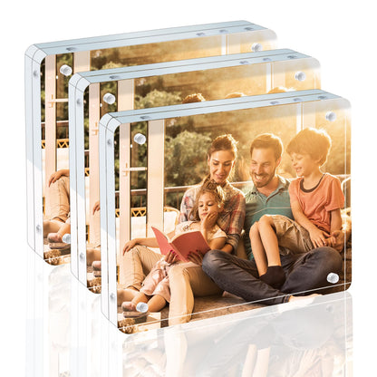 Egofine 4x6 Acrylic Frames 6 Pack, 20mm Thicker Frameless Clear Picture Frames, Double Sided Magnetic Picture Frames, Free Standing Desktop Display
