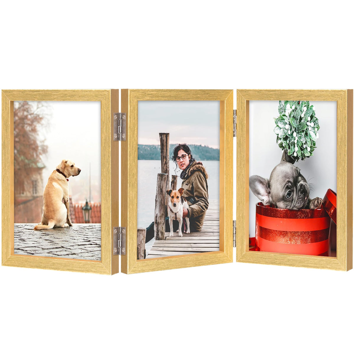 TOFOREVO 3 5x7 Picture Frame Black Triple Wooden Hinged Photo Frame