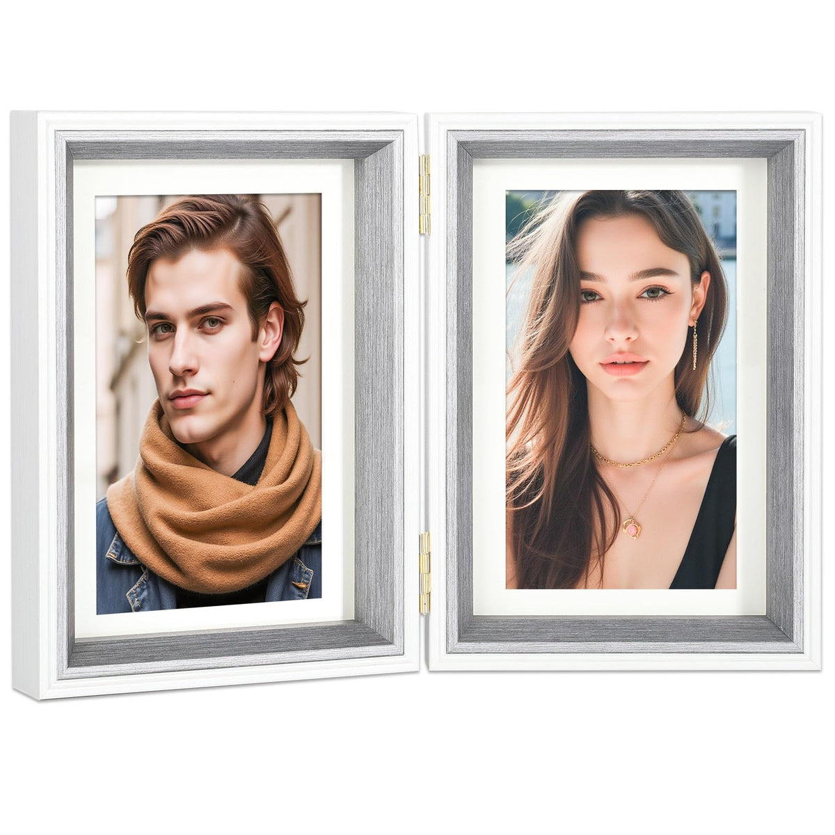 5x5 Double Hinged Picture Frame with Real Glass, PS06-WGB5