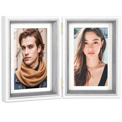 5x5 Double Hinged Picture Frame with Real Glass, PS06-WGB5