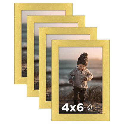 KINLINK 5x7 Picture Frames, Mix Color Photo Frames with Plexiglass for Picture 4x6 with Mat or 5x7 without Mat, Composite Wood Picture Frames for Table Top and Wall Mounting, Set of 4