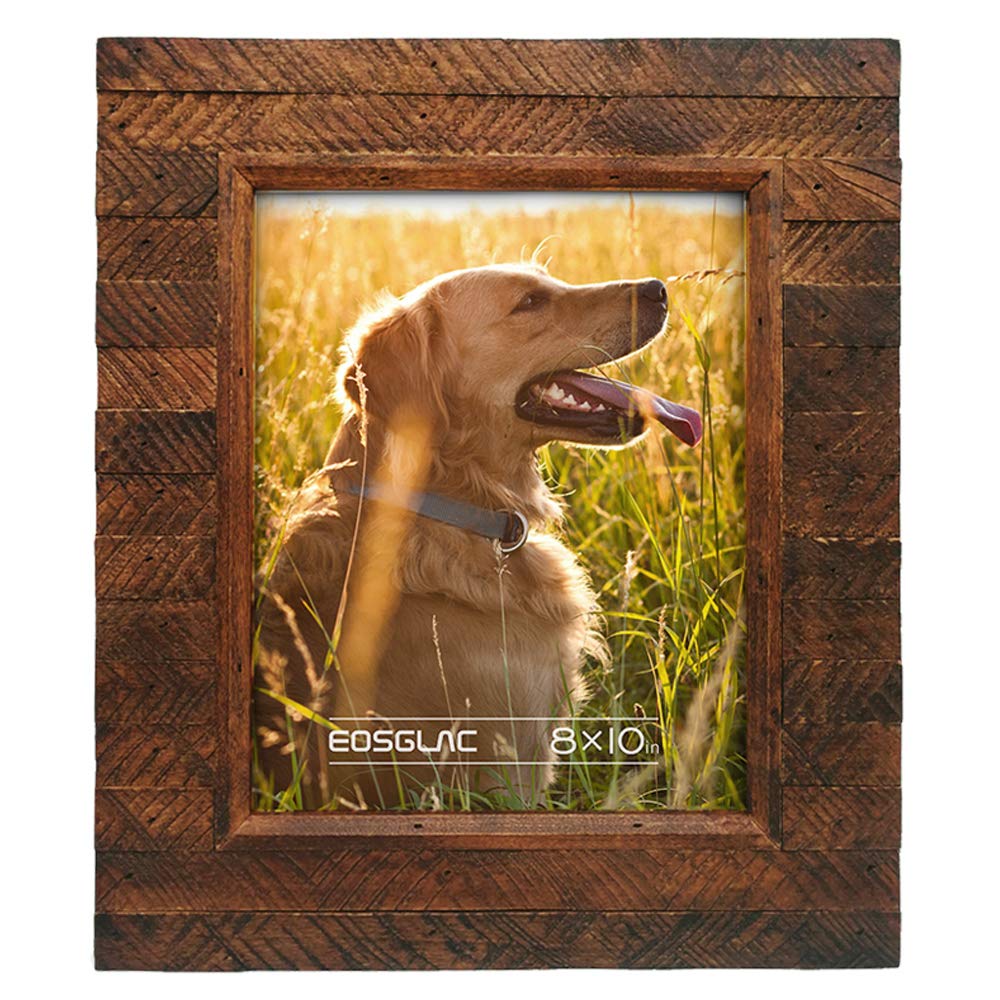 Eosglac Wooden 5x7 inch Picture Frame, Wood Plank Design with Rustic Brown Finish, Wall Mounting or Tabletop Display, Handmade Photo Frame