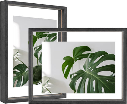 Egofine 5x7 Floating Frames Set of 2, Double Plexiglass Picture Frame, Made of Solid Wood Display Any Size Photo up to 5x7, Wall Mount or Tabletop Standing, Natural Wood
