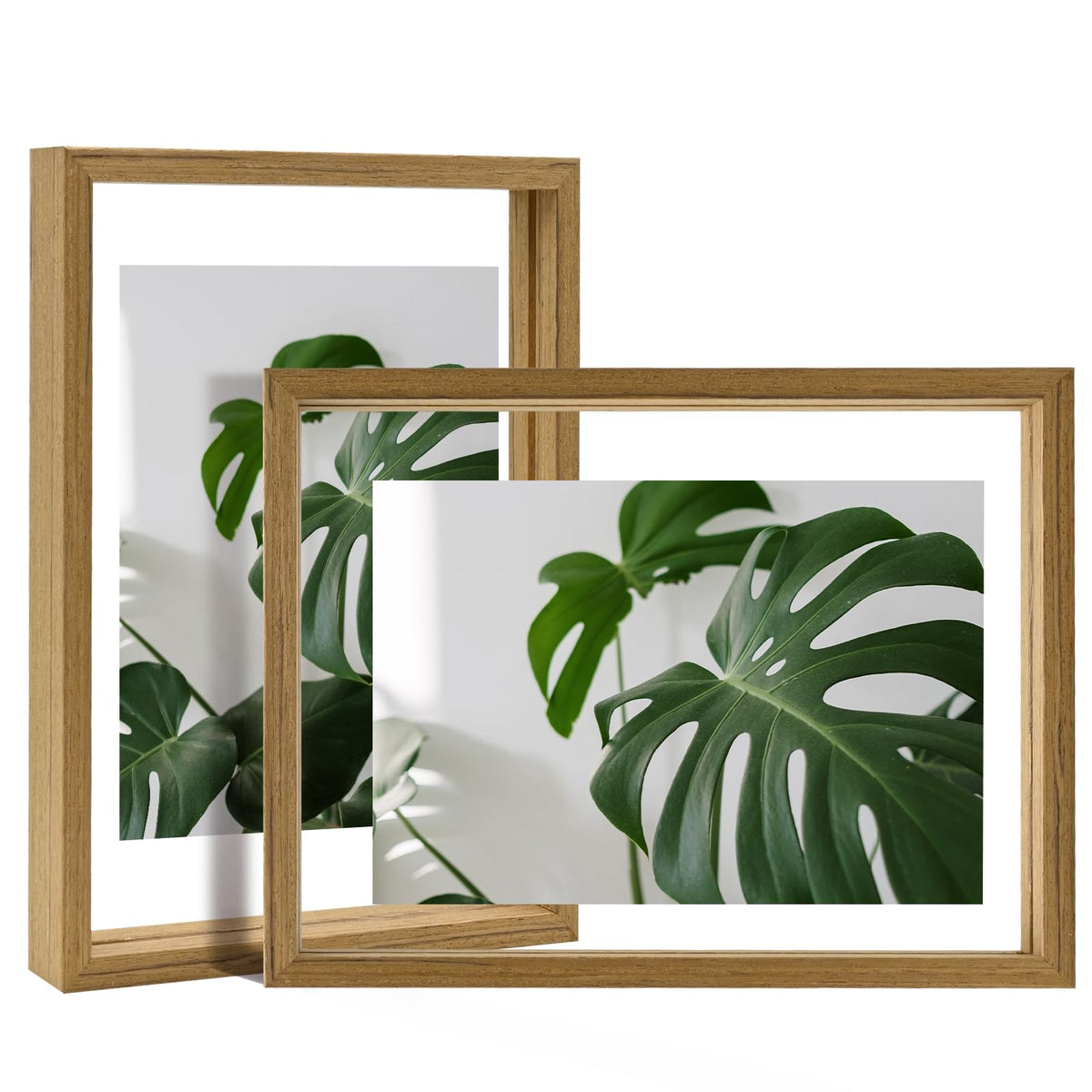 Egofine 5x7 Floating Frames Set of 2, Double Plexiglass Picture Frame, Made of Solid Wood Display Any Size Photo up to 5x7, Wall Mount or Tabletop Standing, Natural Wood