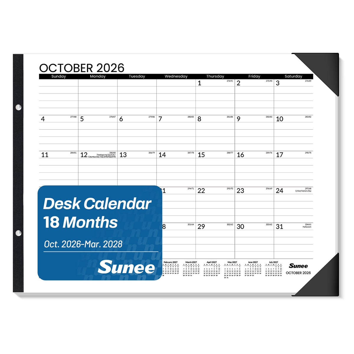 SUNEE Desk Calendar 2026 Large 22x17 from July 2026 to December 2027, Extra Large Desktop Monthly Calendar Pad 18 Months For Teacher or Office, Desk Top, Greenery
