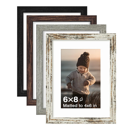 KINLINK 5x7 Picture Frames, Mix Color Photo Frames with Plexiglass for Picture 4x6 with Mat or 5x7 without Mat, Composite Wood Picture Frames for Table Top and Wall Mounting, Set of 4