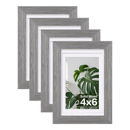Egofine 8x10 Picture Frames Set of 4, Made of Solid Wood Covered by Plexiglass 4x6 and 5x7 with Mat or 8x10 without Mat, for Table Top Display and Wall Mounting Photo Frame Black