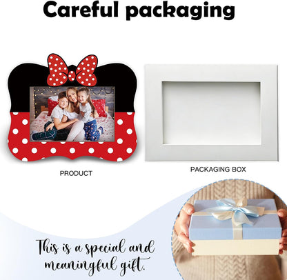 Cartoon photo frame, suitable for 4x6 photos, with bow decoration, thick frame Backrest with stand, for displaying photos desktop, gifts for kids and friends - B12