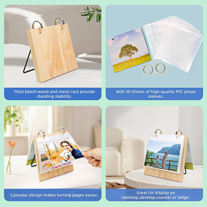 ZEEYUAN 5x7 Landscape Picture Frame for Office Desk 5x7 Flip Photo Album Horizontal Standing on Tabletop Photo Collection, Mother's Day Gift for Mom From Daughter Son