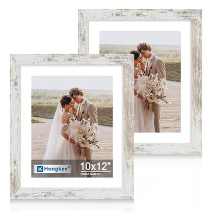 Hongkee 8x11 Picture Frame Set of 2, Real Glass, Rustic Brown Wood Frame