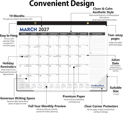 OuMuaMua Large Desk Calendar 2026-2027, 19 Months, 22" x 17"