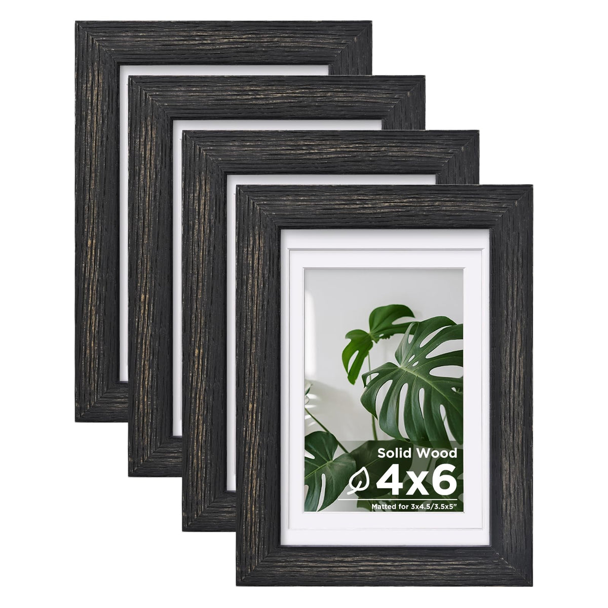 Egofine 8x10 Picture Frames Set of 4, Made of Solid Wood Covered by Plexiglass 4x6 and 5x7 with Mat or 8x10 without Mat, for Table Top Display and Wall Mounting Photo Frame Black