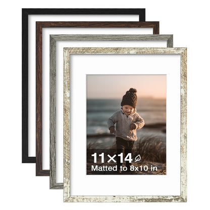 KINLINK 5x7 Picture Frames, Mix Color Photo Frames with Plexiglass for Picture 4x6 with Mat or 5x7 without Mat, Composite Wood Picture Frames for Table Top and Wall Mounting, Set of 4
