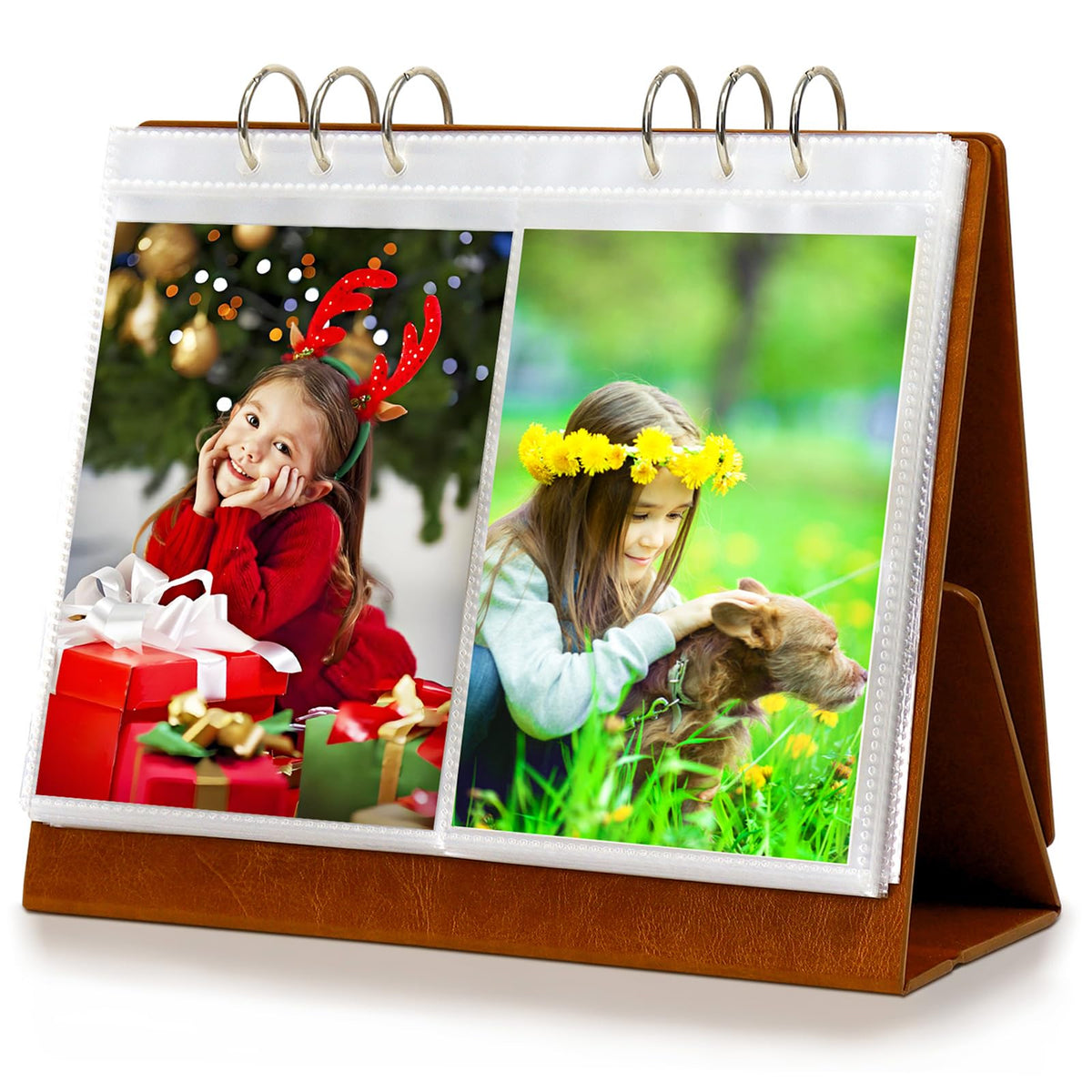 ZEEYUAN 5x7 Landscape Picture Frame for Office Desk 5x7 Flip Photo Album Horizontal Standing on Tabletop Photo Collection, Mother's Day Gift for Mom From Daughter Son