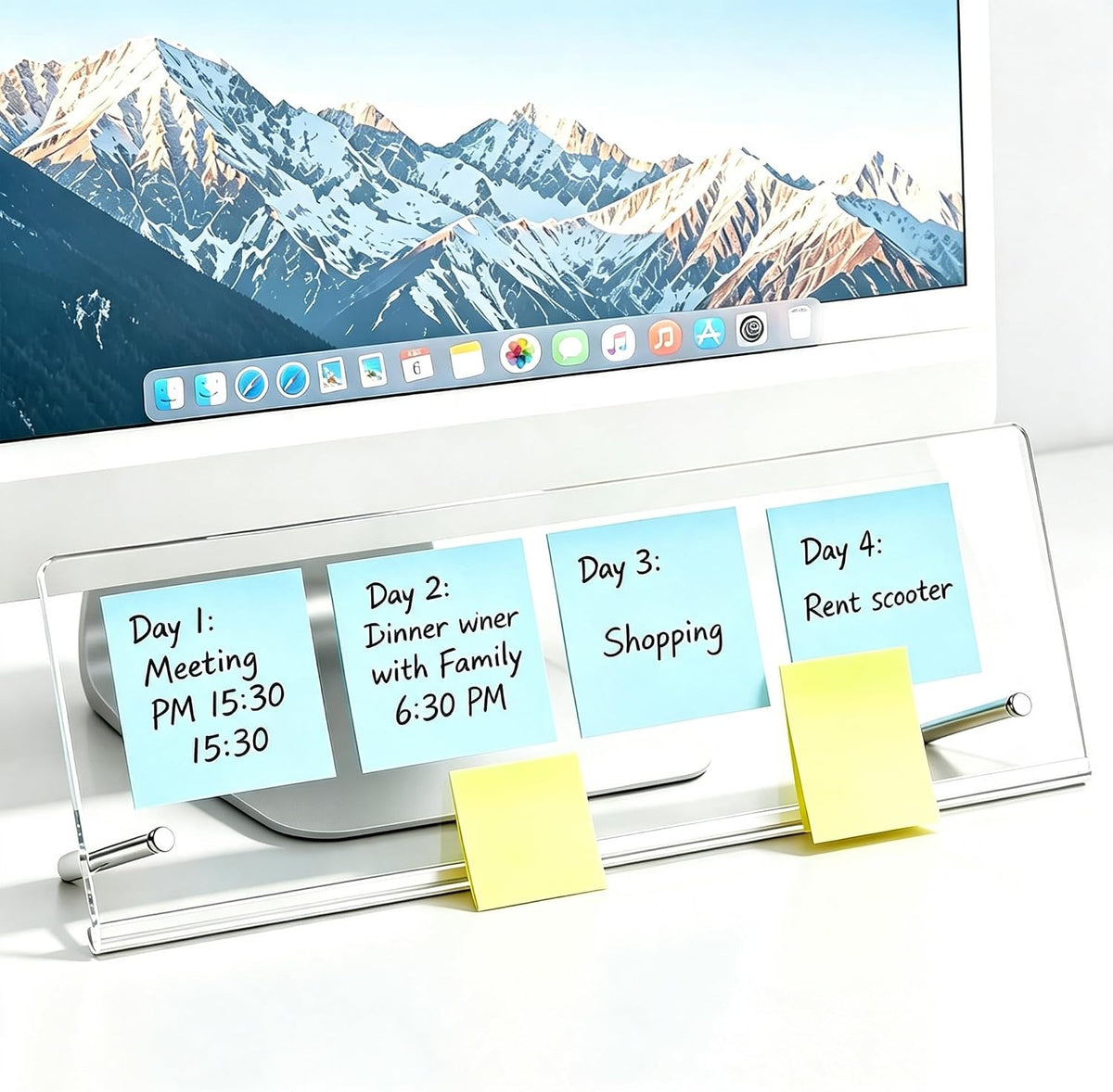 Monitor Memo Board Holder for Computer, 14" x 5" Acrylic Sticky Note Holder