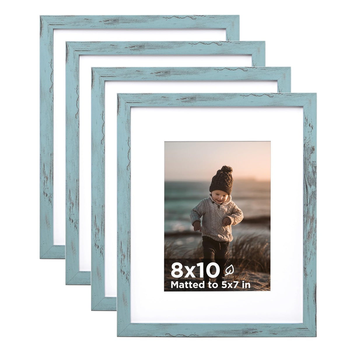 KINLINK 5x7 Picture Frames, Mix Color Photo Frames with Plexiglass for Picture 4x6 with Mat or 5x7 without Mat, Composite Wood Picture Frames for Table Top and Wall Mounting, Set of 4
