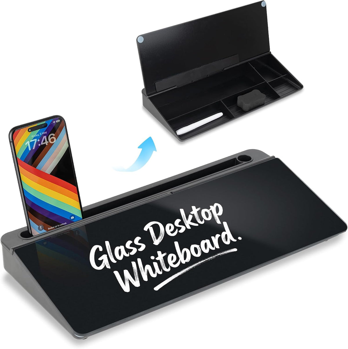 Glass Desktop Whiteboard, 15.8×7" Basic Black