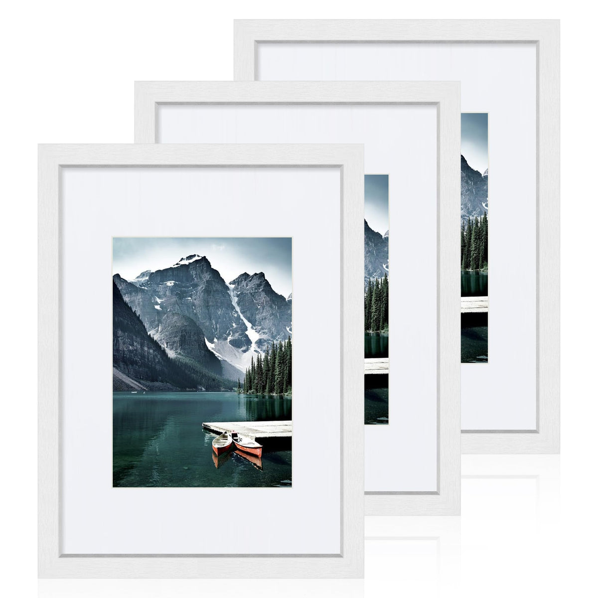 Hongkee 12x12 White Picture Frames Set of 3, Real Glass, Wood Frame,Mat 8x8