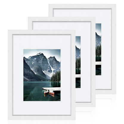 Hongkee 12x12 White Picture Frames Set of 3, Real Glass, Wood Frame,Mat 8x8