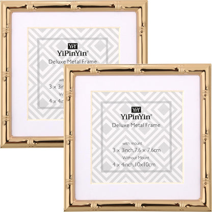 6x8''Bamboo Detail Dark Gold Metal Picture Frame 2pack,With Acid Frame Mount for 4x6'',Elegant Gold Plated Baby Nurse Photo Frames 6x8''With Soft Touch Velvet Backing for Desktop and Wall Décor