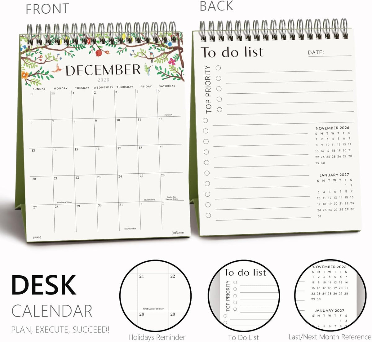 Jotsome Small Desk Calendar 2026-2027, Standing Flip Calendar 6"x7.5"