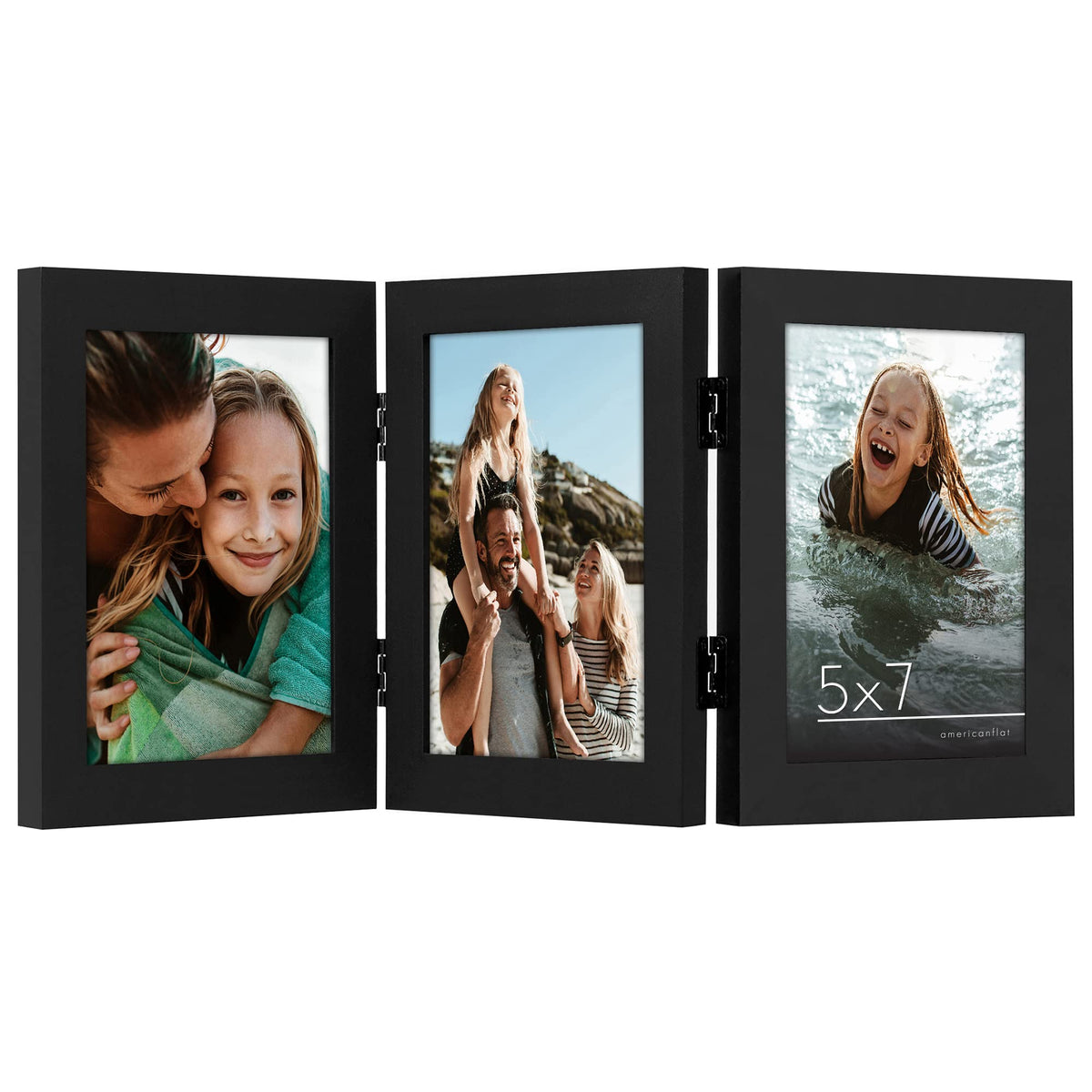 Americanflat Hinged 8x10 Picture Frame with Shatter-Resistant Glass - Double Picture Frames with Engineered Wood - Signature Collection - Photo Frame for Tabletop Display - Black