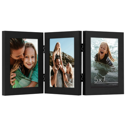 Americanflat Hinged 8x10 Picture Frame with Shatter-Resistant Glass - Double Picture Frames with Engineered Wood - Signature Collection - Photo Frame for Tabletop Display - Black