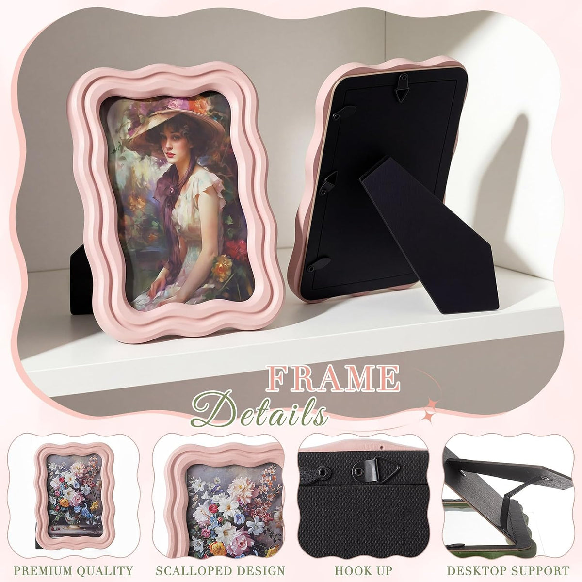 3 Pack 4 x 6 Inch Scalloped Picture Frame with Real Glass, Retro Colors
