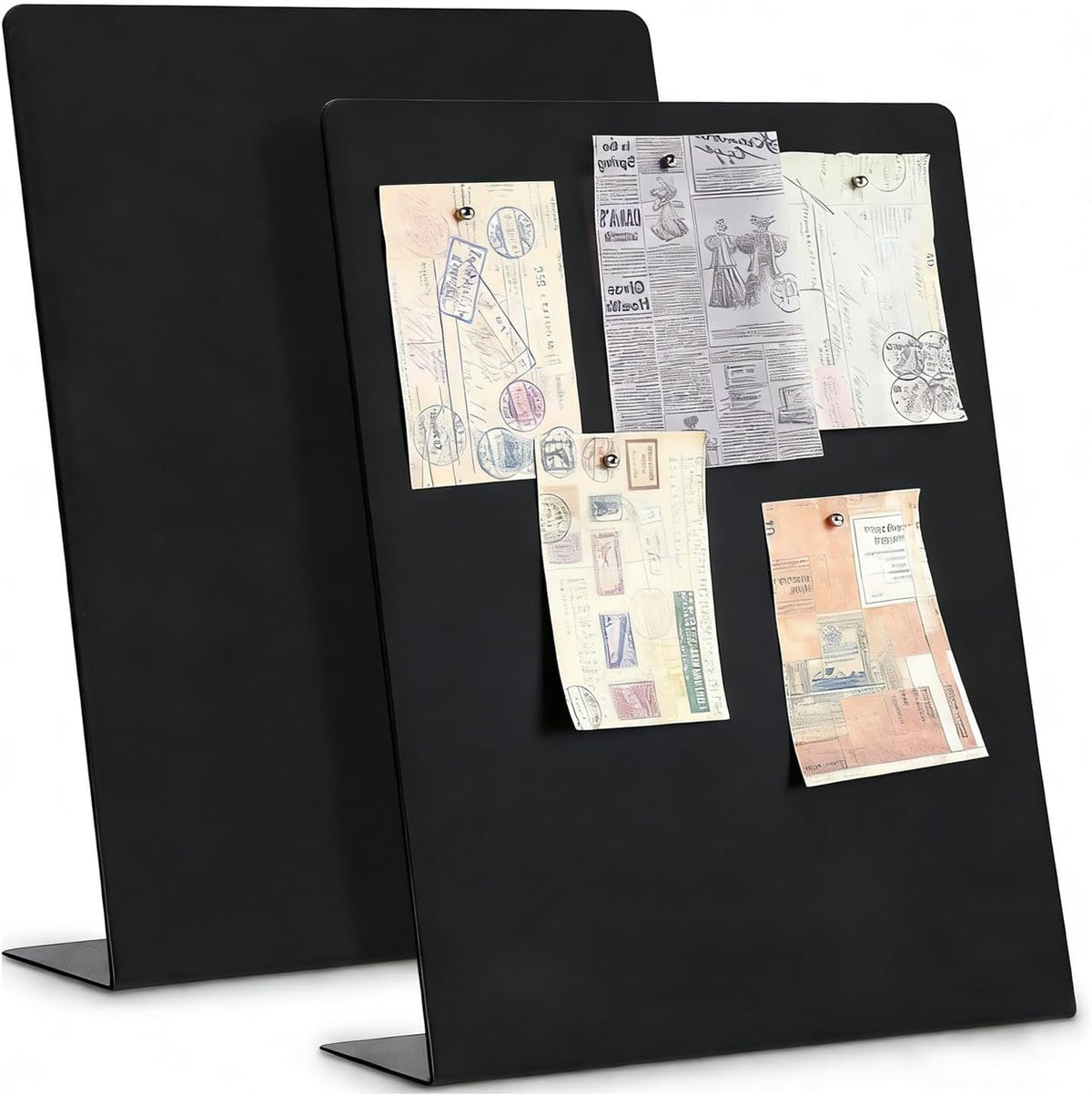 Magnet Board 7.87 x5.31 x 3.93 Stand Mini Black Metal Tabletop Memo Standing Magnetic Board for Desk - Magnetic Display for Back to School Menu Table， Photos，Memos (Black*2, 20 * 13.5 * 10cm)