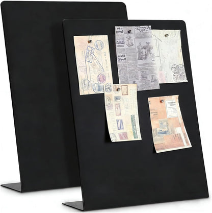 Magnet Board 7.87 x5.31 x 3.93 Stand Mini Black Metal Tabletop Memo Standing Magnetic Board for Desk - Magnetic Display for Back to School Menu Table， Photos，Memos (Black*2, 20 * 13.5 * 10cm)