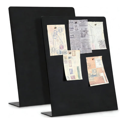 Magnet Board 7.87 x5.31 x 3.93 Stand Mini Black Metal Tabletop Memo Standing Magnetic Board for Desk - Magnetic Display for Back to School Menu Table， Photos，Memos (Black*2, 20 * 13.5 * 10cm)