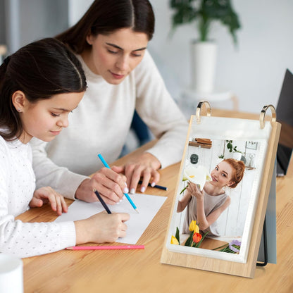4x6 Desk Flip Photo Album Small Office Desktop Wooden 4x6 Picture Frame Vertical Standing, 4x6in Portrait Family Photo Collections Tabletop