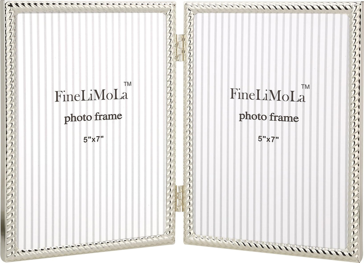 5x7'' Silver Rope Design Metal Picture Frames with Hi Quality Velvet Backing and Real Glass Front,Silver Photo Frame 7x5'' for Desktop Display Or Wall Hanging