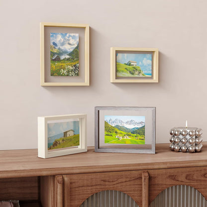 Egofine 5x7 Floating Frames Set of 2, Double Plexiglass Picture Frame, Made of Solid Wood Display Any Size Photo up to 5x7, Wall Mount or Tabletop Standing, Natural Wood