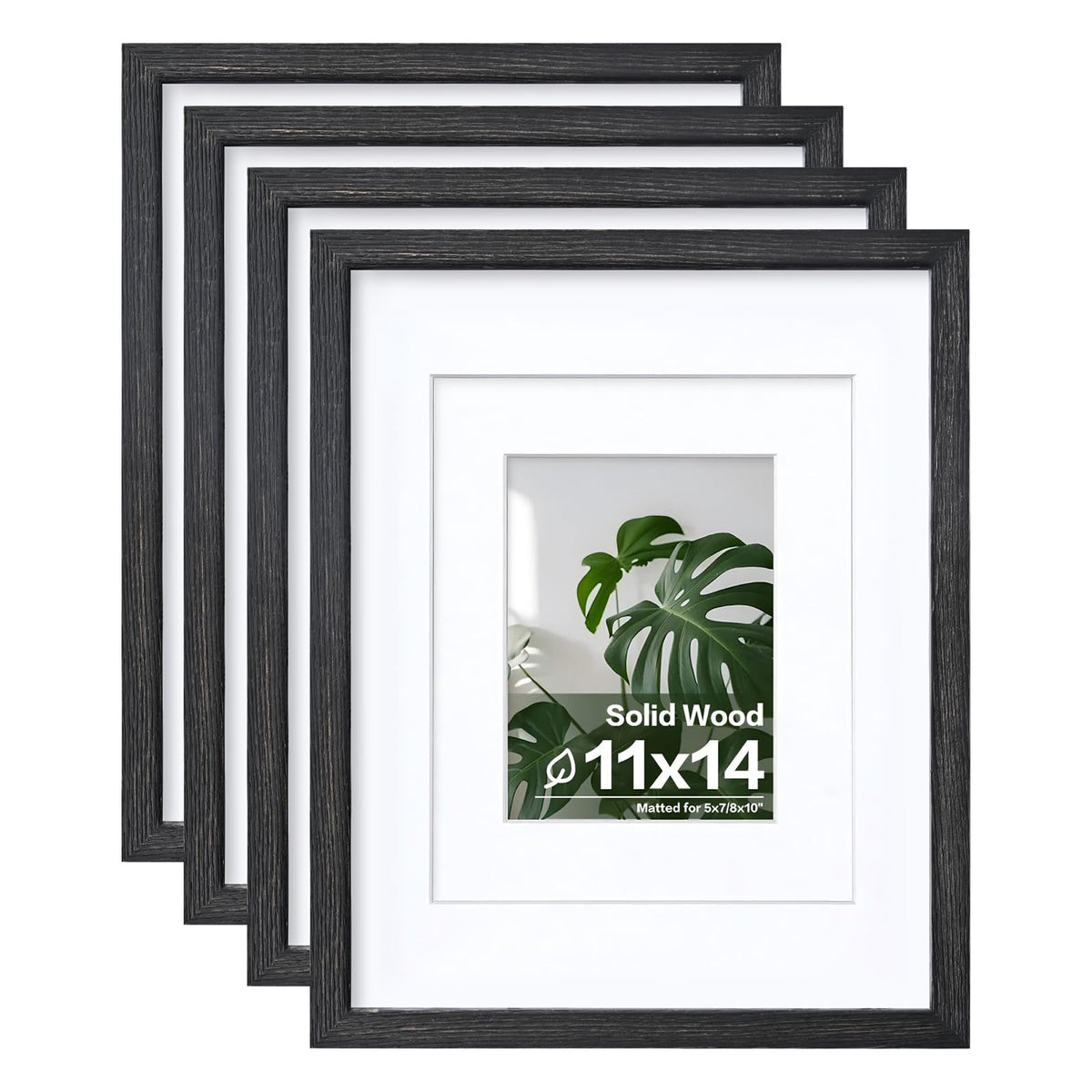Egofine 8x10 Picture Frames Set of 4, Made of Solid Wood Covered by Plexiglass 4x6 and 5x7 with Mat or 8x10 without Mat, for Table Top Display and Wall Mounting Photo Frame Black