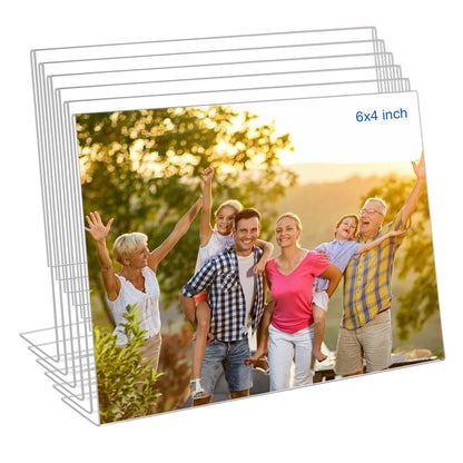 4x6 Acrylic Picture Frames, Set Of 6 Clear Acrylic Frameless Gift for Desktop Display, Standing Picture or Display Sign Holder with Inserts for Home Office - Horizontal