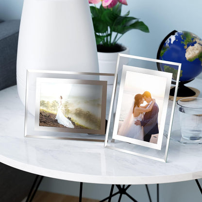 5x7 Picture Frames - 2 Pack Glass Photo Frame for Tabletop/Desktop Display, Horizontal/Vertical Orientation, Silver Finish