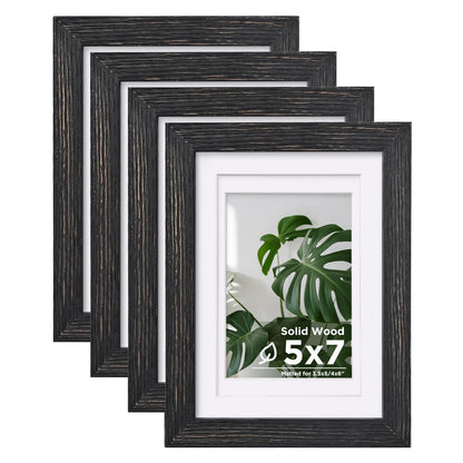 Egofine 8x10 Picture Frames Set of 4, Made of Solid Wood Covered by Plexiglass 4x6 and 5x7 with Mat or 8x10 without Mat, for Table Top Display and Wall Mounting Photo Frame Black