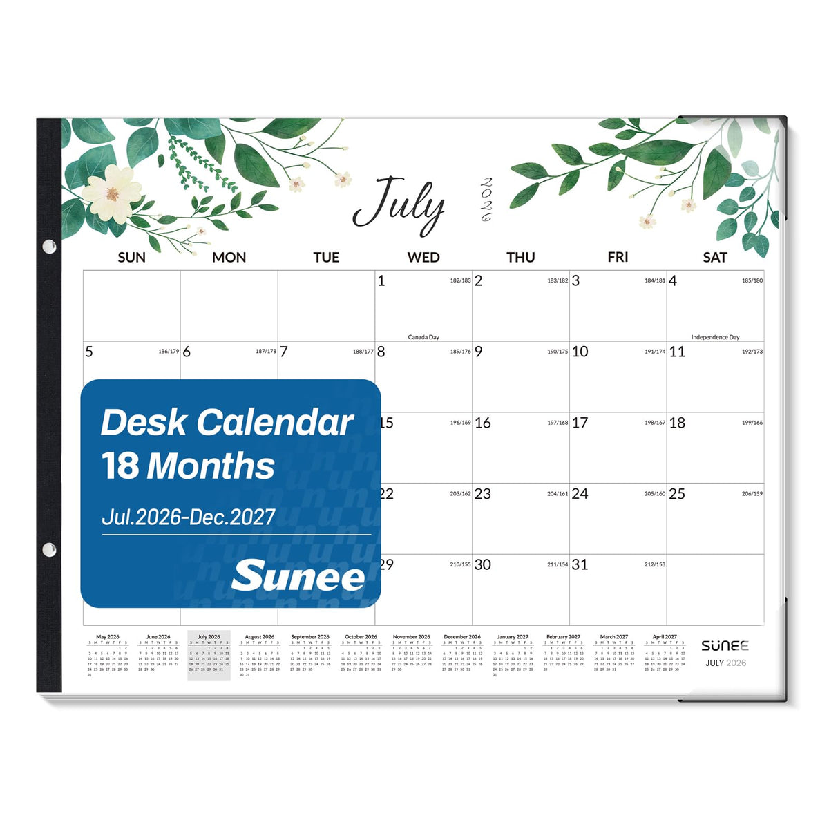 SUNEE Desk Calendar 2026 Large 22x17 from July 2026 to December 2027, Extra Large Desktop Monthly Calendar Pad 18 Months For Teacher or Office, Desk Top, Greenery