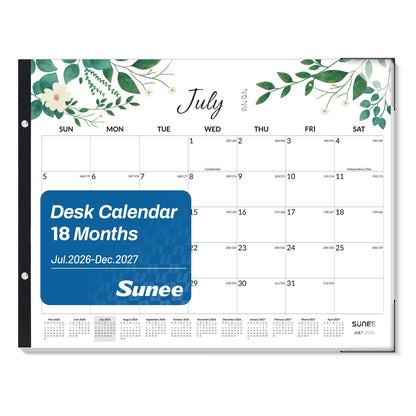 SUNEE Desk Calendar 2026 Large 22x17 from July 2026 to December 2027, Extra Large Desktop Monthly Calendar Pad 18 Months For Teacher or Office, Desk Top, Greenery