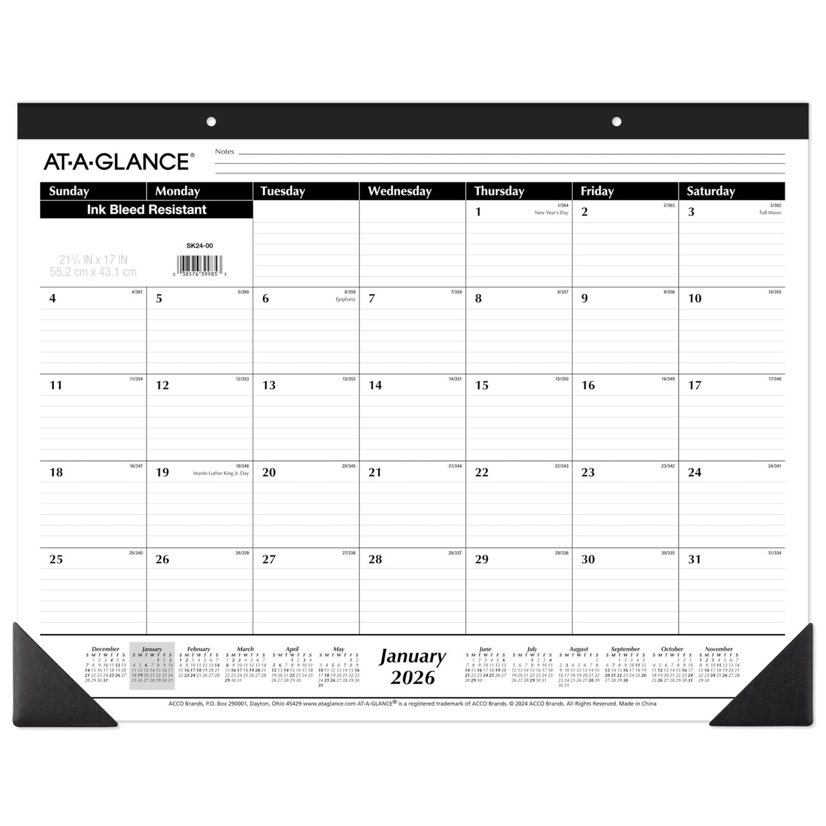 AT-A-GLANCE 2027 Desk Pad Calendar, Monthly Desk Wall Planner, 21.75" x 17", Ruled Blocks (SK240027), White