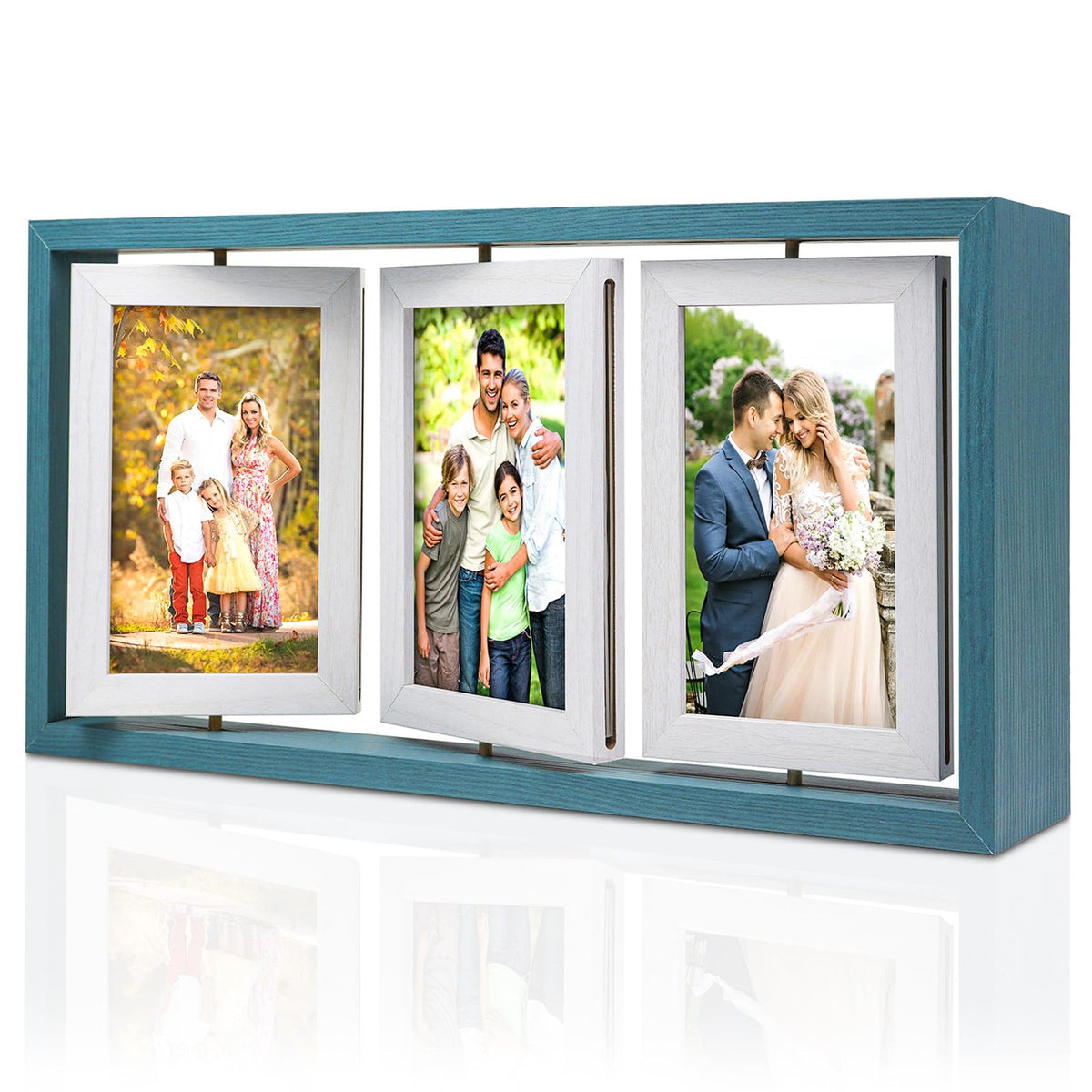 ZEEYUAN 4x6 Rotating Picture Frame Desktop Rustic 4x6in Wooden Photo Frames, Double Side-Display 6 Photos, Floating 4x6 Collage Family PictureFrame for Tabletop Display
