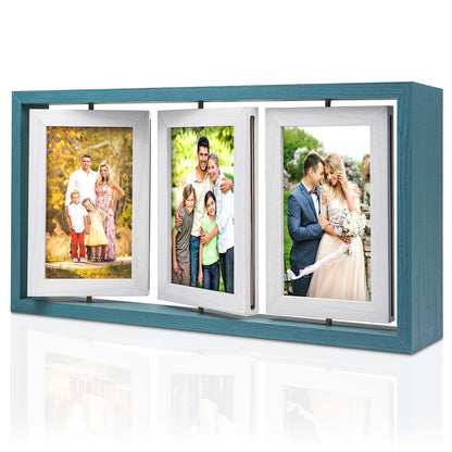 ZEEYUAN 4x6 Rotating Picture Frame Desktop Rustic 4x6in Wooden Photo Frames, Double Side-Display 6 Photos, Floating 4x6 Collage Family PictureFrame for Tabletop Display